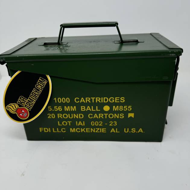 M855 5.56 FMJ 62 GR GREEN TIP FDI 1000RDS IN A FREE M2A1 AMMO CAN (NEW YEAR SPECIAL